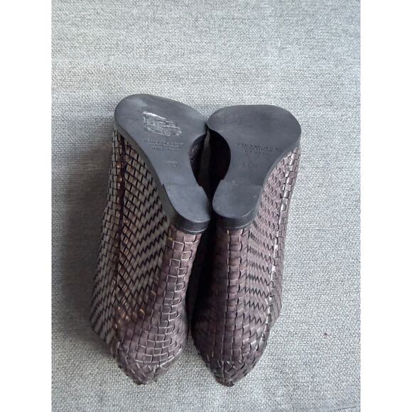 TwinSet Woven Wedge Leather Bootie Taupe Grey Women's Sz 39 US 8.5/9 - Picture 9 of 14